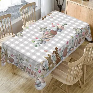 Rectangular Easter Tablecloth, Washable Table Cover, Washable Easter Themed Tablecloth with Bunny & Tulip Design, Perfect for Holiday Decorations