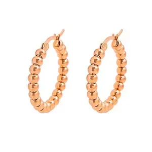 Stately Steel Beaded Hoop Earrings