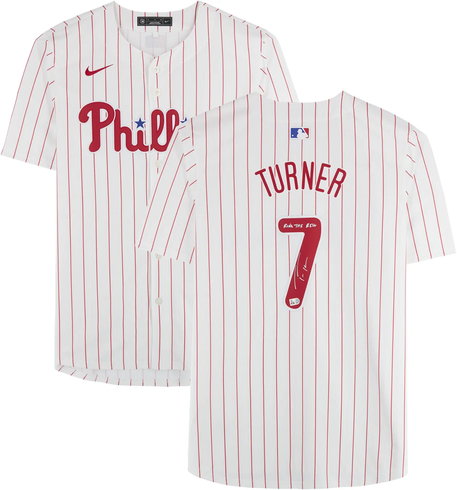 Trea Turner Philadelphia Phillies Autographed White Nike Limited Jersey with "Ring The Bell" Inscription - Fanatics Authentic Certified