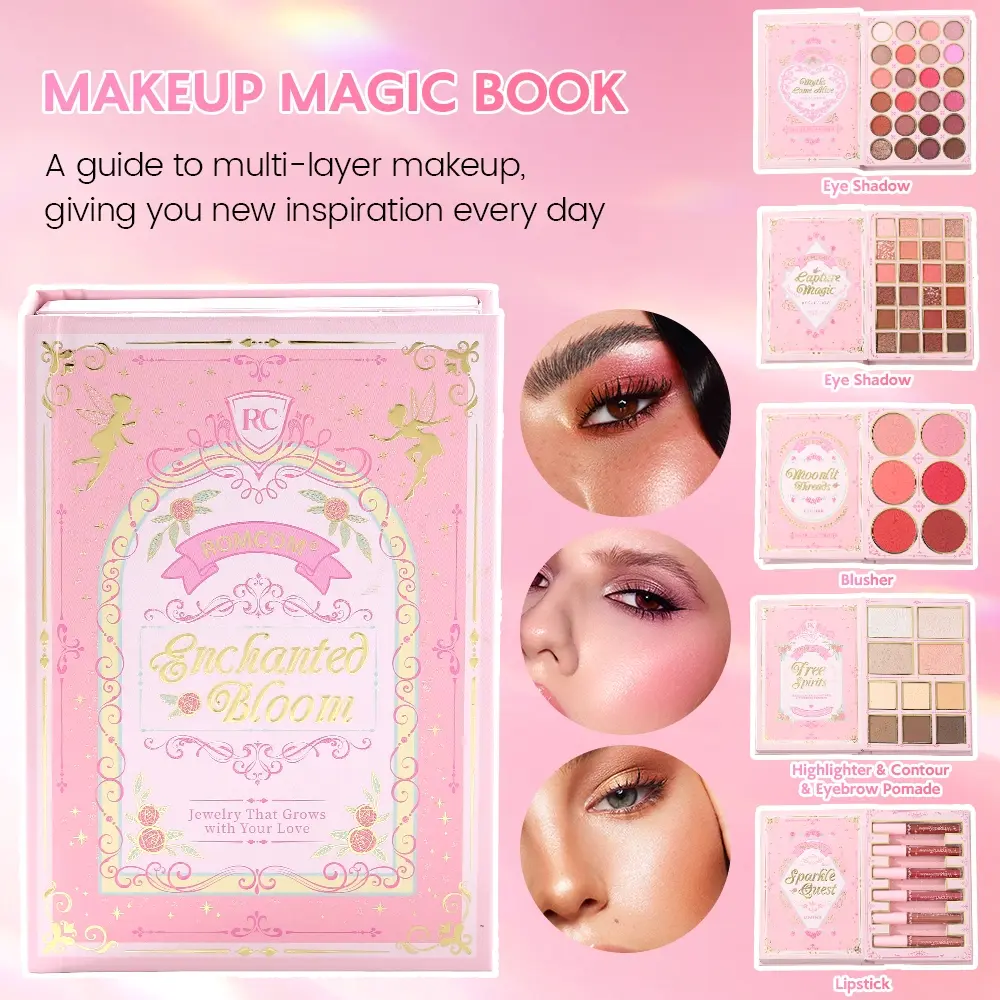 Makeup set kit magic book, makeup kits including multi-color eye shadow, lip gloss, powder blusher, highlight, a complete set of makeup magic book, Makeup Gift Sets, an ideal gift for women in holiday gatherings