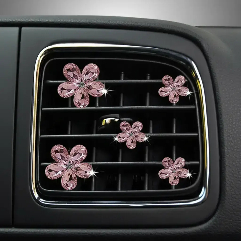 Rhinestone Flower Design Car Air Vent Decoration, Car Air Conditioner Outlet Decorative Clip, Cute Car Interior Ornament Accessory, Car Accessories for Women & Girls, Girly Car Accessories, Boujee Car Accessories, Aesthetic Car Accessory