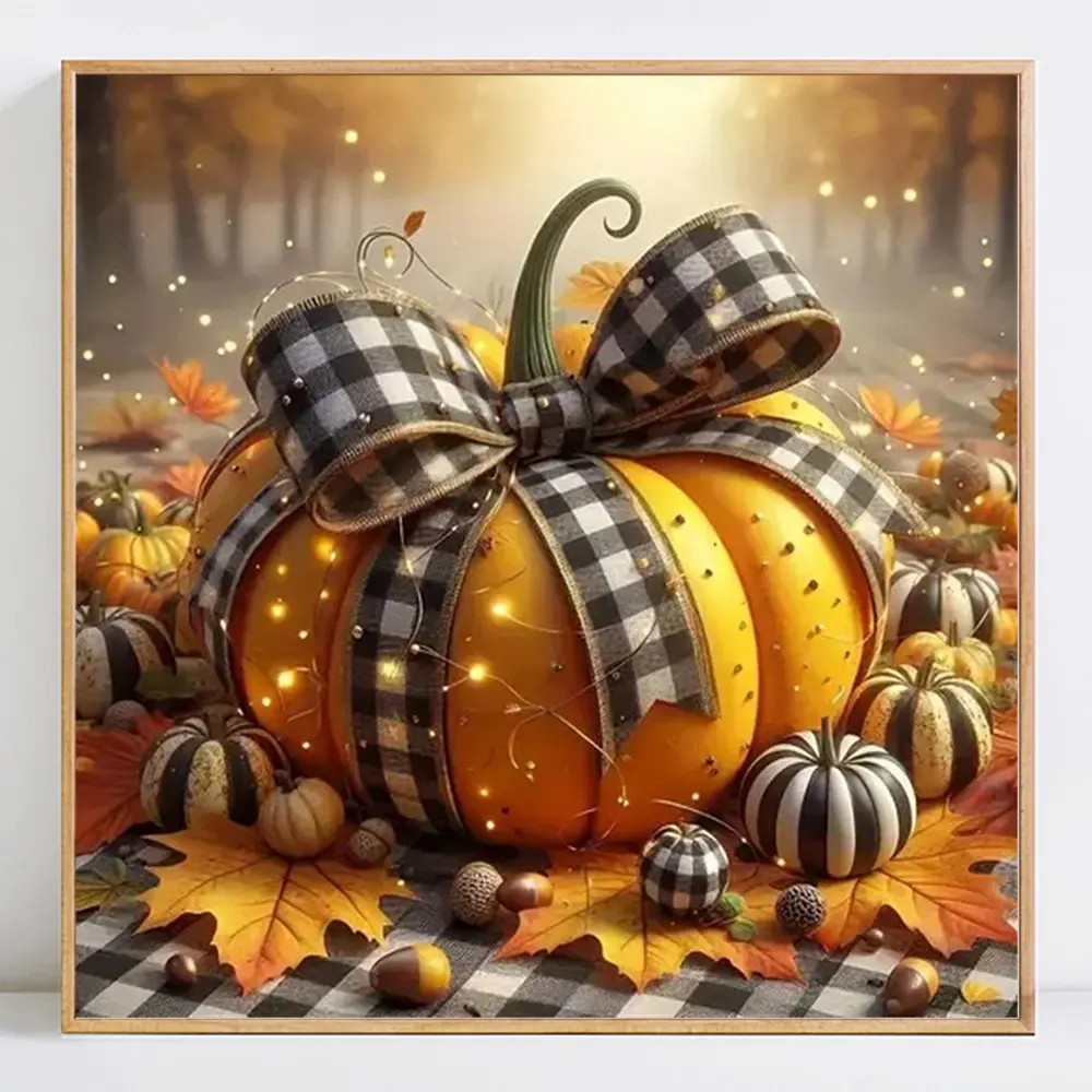 Pumpkin Full Round Diamond Embroidery Design Kit, DIY Craft Supplies for Beginners & Advanced Users, Perfect Halloween Handmade Gift Idea