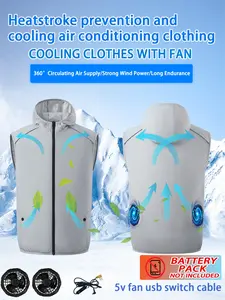 Men's Outdoor Athletic Casual Activewear, Outdoor Sportswear, Workwear Hooded Gilet, Cooling Fan Air Conditioning Uniform, 360° Circulating Ventilation, Summer Heat Protection, Sports Outerwear