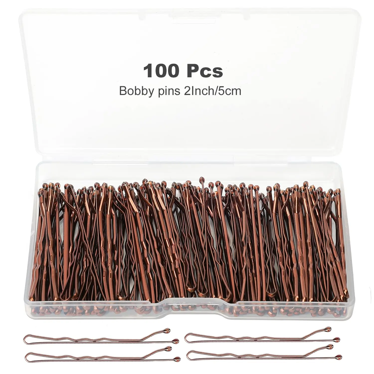 100 count Bobby Pins Brown Hair Pins Kit for Women Girls   Wavy Brown Bobby Pins Hair Clips with Storage Box,Suitable for All Hair Types (2inch)