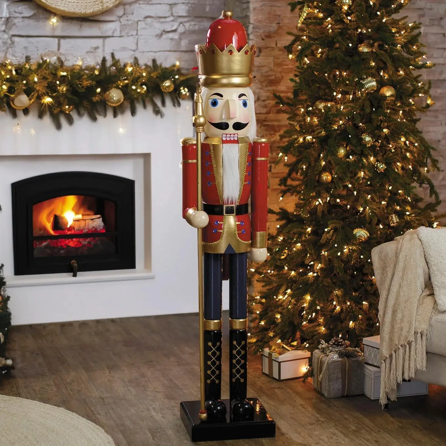 5FT Giant Classic Red Wooden Nutcracker with Gold Scepter, Christmas Holiday Decoration
