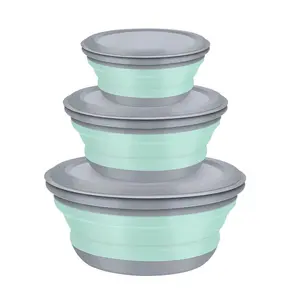 Silicone Foldable Food Storage Box, 3 Counts/set Portable Food Container with Lid, Folding Bowl for Home Kitchen Outdoor Camping