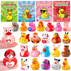24 Pcs Rubber Ducks with Valentines Card, Valentines Baby Children Bath Toys Gifts for Kids, Valentines Theme Rubber Ducks in Bulk