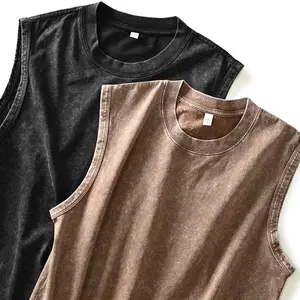 Unisex 2-Pack 2026 Retro Acid Washed Solid Color Cotton Vests - Moisture-Wicking Activewear Athletic Tank Tops, Sporty Cami Tops for Gym Training, Sporty Cami Top