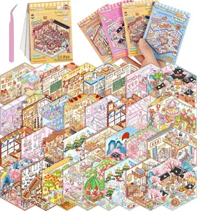[US SELLER] 3D Cozy Room Decorative Sticker, Therapy Art for Adults with 4 Exquisite Isometric Scenes, DIY House Sticker Collection for Girls, Home Decor Supplies