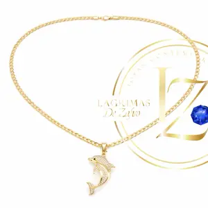 COD#2032  Dolphin pendant with a Cuban chain 3 mm wide clear zircon with the pendant