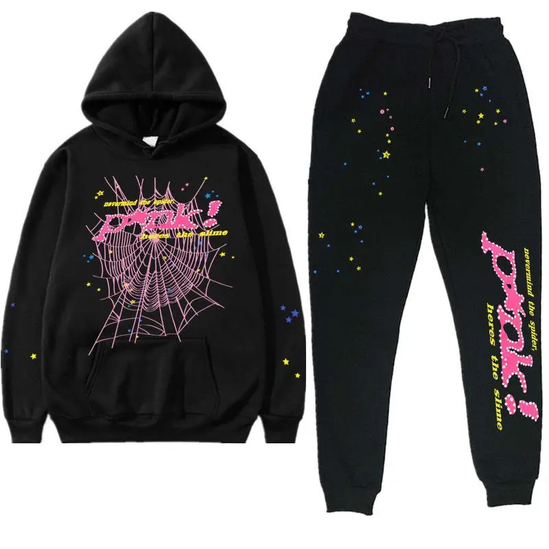 Y2K Hoodie Set Cobweb Spider Style Hoodie Pant Casual Tracksuit Long Sleeve Athletic Suit