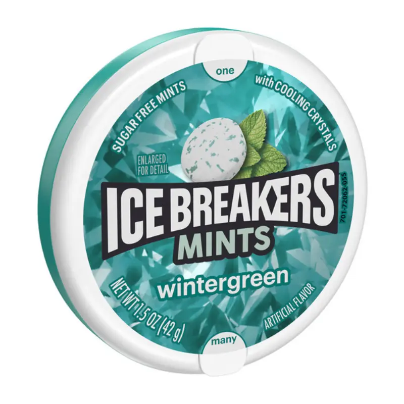 Ice Breakers Wintergreen Chewing & Bubble Gum - 4x 1.5oz Tins, Sodium-Free, Sugar-Free Sugarless Chewing & Bubble Gum, On-the-Go Fresh Breath Snack Candy, Fat Free, Sweet, All Ages