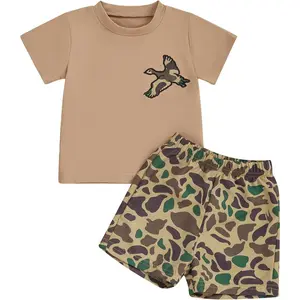 Baby Boy 2-Piece Camouflage Mix Outfit Set - Soft Cotton Short-Sleeve T-Shirt & Shorts with Animal Accents, Summer Clothes for 6-24 Months, 2T-4T, Animals