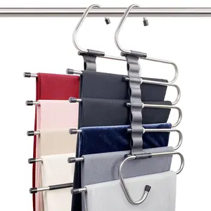 2 Pack Magic Pants Hangers Space Saving Anti-slip closet Multi-Functional Rack Organizer for Pants Jeans Leggings (2 Pack with 10 Metal Clips)