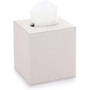 Square Linen Tissue Box Cover - Stylish Cube Tissue Box Holder with Magnetic Bottom, Decorative Tissue Box for Vanity Toilet Tank Dresser Night Stand Table