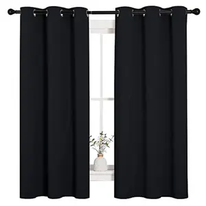 2Pcs Modern Blackout Curtains, Matte Finish Rod Pocket Panels, Room Darkening Window Drapes for Living Room, Bedroom, Office - Contemporary Scandinavian Style (Black)
