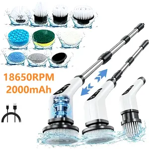Electric Spin Scrubber, Cordless Cleaning Brush, 5-Speed Shower Scrubber, USB Rechargeable, IPX7 Waterproof ,Electric Bathroom Scrubber with Long Handle, 9 Brush Heads, Multi-Purpose Power Cleaning Tool outdoorfun