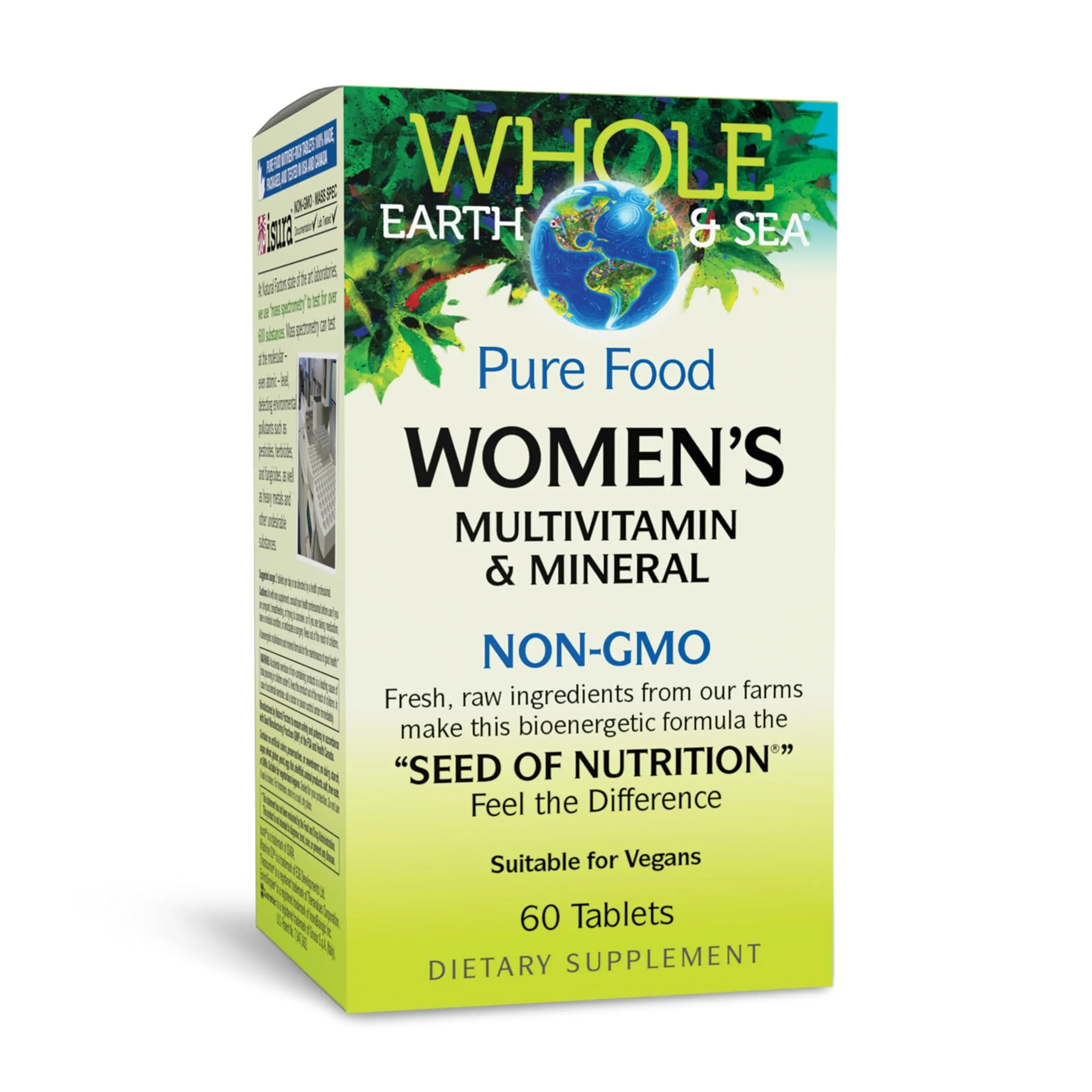 Natural Factors Whole Earth & Sea Organic Vegan Women's Daily Multivitamin-Mineral Supplement Capsules, Plant-Based Calcium, Fresh, Adults-Focused, Energy Boost, Folate (Folate & Folic Acid)