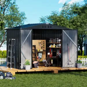 COMHOMA 8x6FT Shed Outdoor Storage Shed Metal,Lockable Doors Tool Sheds with Sloping Roof,Steel Garden Shed with Air Vent for Backyard,Patio,Lawn
