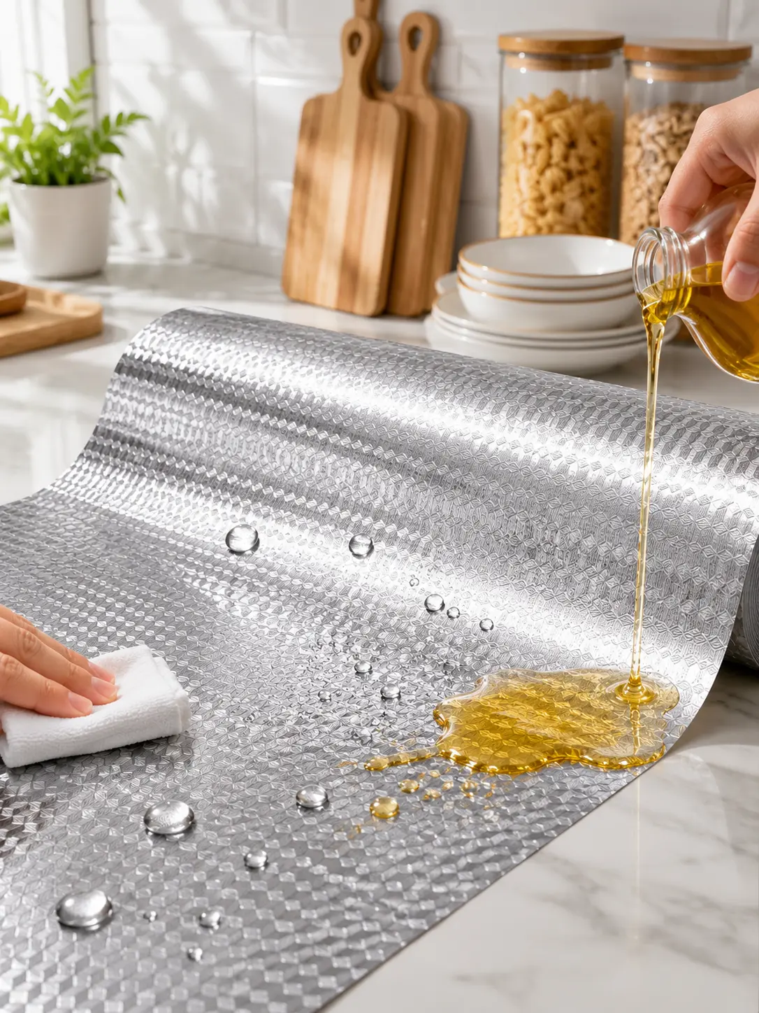 Premium Waterproof Shelf Liner Roll Form - Drawer Protectors, Non-Slip Diamond Texture Mat, Oil-Resistant Easy-Clean Indoor Mat for Kitchen Cabinets, Refrigerators, Clean Surface Maintenance