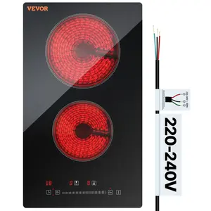 VEVOR Built in Electric Stove Top, TikTokShopBlackFriday, 20 x 11.6 inch 2 Burners, 240V Glass Radiant Cooktop with Sensor Touch Control, Timer & Child Lock Included, 9 Power Levels for Simmer Steam Slow Cook Fry