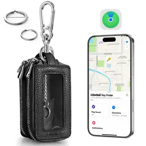 Universal Car Key Fob Key Finder Built-in Anti-Loss Tracker, Premium PU Leather Car Key fob Holder, Keychain Key Fob Cover with Double Layer, Transparent Window, Hook, More Key Rings