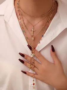 Y-Drop Fringe Necklace with Colorful Beads & Cross Pendant, Y2K Bohemian Layered Statement Chain for Women #Y2KJewelry #TikTokMadeMeBuyIt