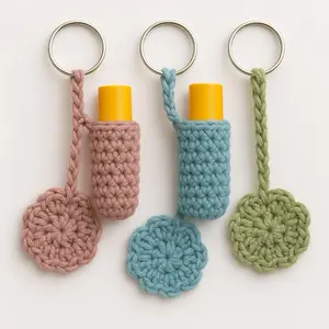 Cute Crochet Chapstick Lip Balm Holder Keychain Portable Lip Balm Sleeve Clip Organizer Pouch for Women and Girls Stylish Lip Care Accessory for On-the-Go Functions