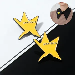[Free!!ship] BMTWE 2 PCS Cute Star Shaped Brooch Creative "your did it" Letter Metal Pin for Decorating Backpacks Jeans Scarves Hats Sweatshirts