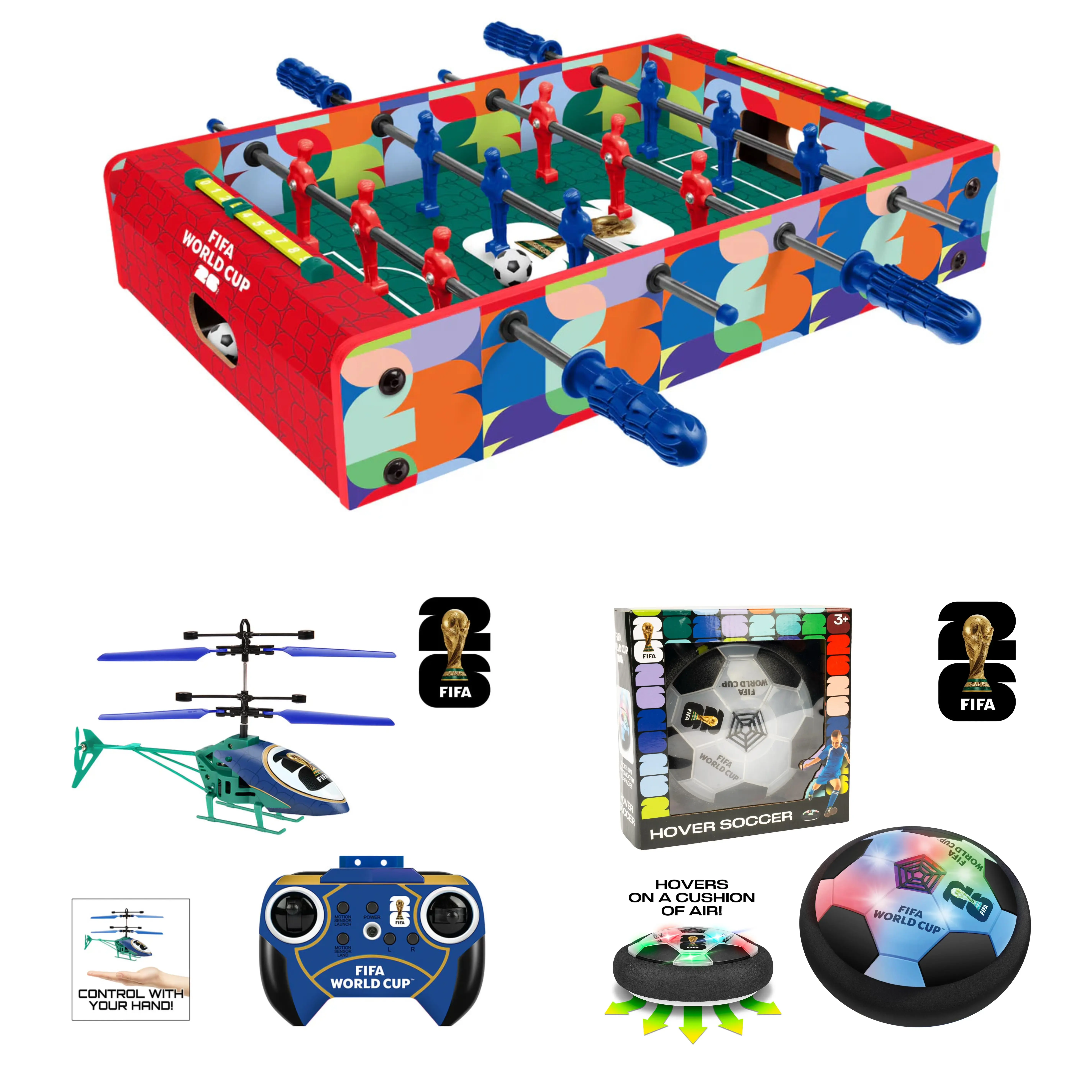 World Tech Toys FIFA Collection – Officially Licensed Foosball Table, Hover Soccer Ball & Helicopter, Indoor & Outdoor Fun