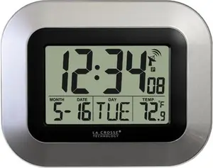 La Crosse Technology WT-8005U-S Atomic Digital Wall Clock with IN Temp and Date-Silver