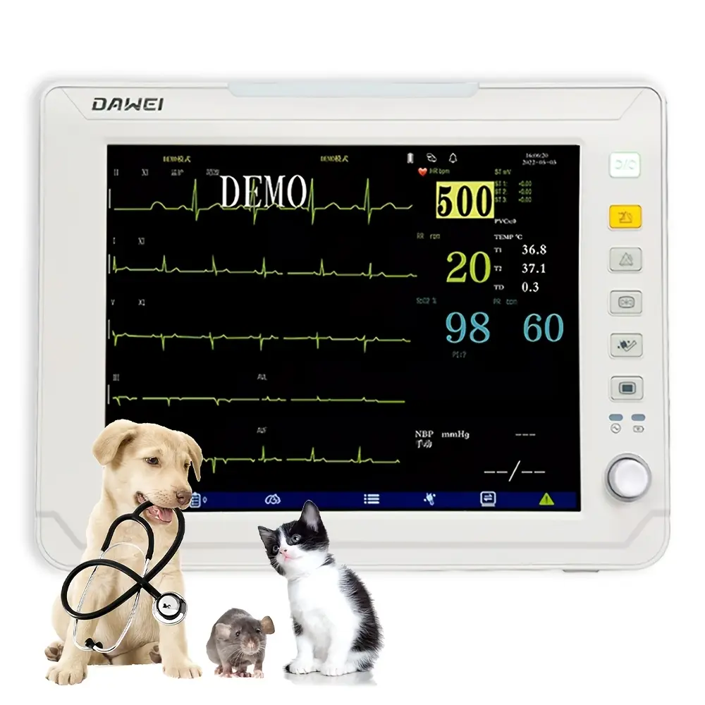 12.1-inch Digital PET Vet ICU Monitor with Multi-Vitals Tracking - ECG Display, SPO2, HR, Blood Pressure, Respiration, Temp, Real-Time Data for Cats & Dogs
