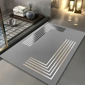 Minimalist Gradient Geometric Lines Soft Diatomite Quick-Dry Floor Mat - Non-Slip Rubber-Backed, Absorbent, Easy-to-Clean for Bathroom, Kitchen, Entrance - All-Season Home Textile Rug