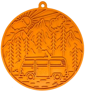 Camp Design eMat Enrichment Lick Mat With Suction Cups for Dogs - Orange Plastic Feeding Tray for Van Life & Road Trips - Calms & Entertains Pets - Intermediate Difficulty - Dishwasher Safe