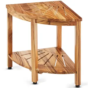 VEVOR Corner Teak Shower Bench, 18.5" Height 15.5" Radius, 100% Teak Wood Corner Shower Beach, 500 LBS with Storage Shelf, Shower Stool for Inside & Outside Shower, for Bathroom Seat Stainless