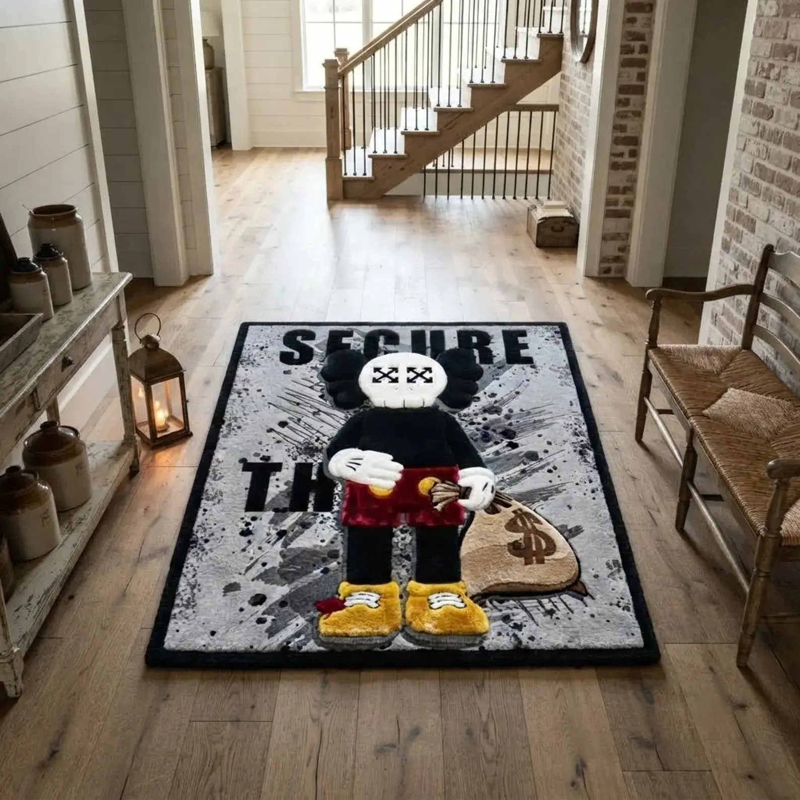 Streetwear Rug, Hypebeast Kaws Style Tufted Mat, Urban Graffiti Bedroom Decor, Unique Pop Art Area Rug, Modern Gamer Room Carpet