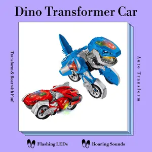 Electric Transforming Dinosaur LED Car Toy Automatic Dino Transforming Car with Flashing Lights Music for Toddlers 2 in 1 Unique Gift for Boys Girls
