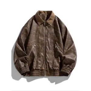 Autumn Men's Vintage Leather Jacket, Casual Classic Oversized Fitted Design, American Motorcycle Style Coat, Thicker Woven Fabric, Suitable for Ages 35-44