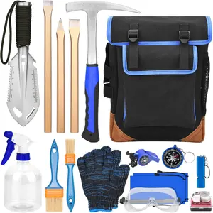 17 PCS Geology Rock Kit, 32oz Rock Pick, 3PCS Digging Chisels,Rock Hounding Tools with Multi-Function Shovel, Backpack, Brushes, Gloves, Goggles, Whistle, Compass, Loupe, Spray Bottle