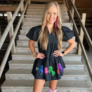 Black Horse Sequin Dress V-Neck