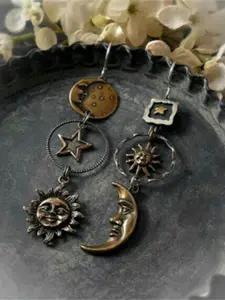 Vintage Asymmetrical Sun & Moon Design Dangle Earrings, Statement Earrings, Boho Style Jewelry for Women,  2024 New Styleall-match Ear Jewelry for Party, Daily Clothing Decor, Trendy Fashionable Accessories