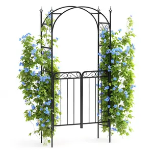 Heavy Duty Metal Garden Arch Trellis Arbor with Gate - Sturdy Outdoor Archway, Arbor Trellis for Climbing Roses & Vines – Outdoor Decorative Lawn, Patio & Backyard Fence, Reinforced Frame