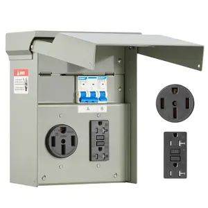 fathersdaygift VEVOR Temporary Power Outlet Panel, 20 50 Amp, RV EV Electrical Outlet Panel with NEMA 50 Amp GFCI 20 Amp Receptacle Installed, Pre-Wired IP54 Weatherproof Box, for RV Camper Car Travel Motorhome