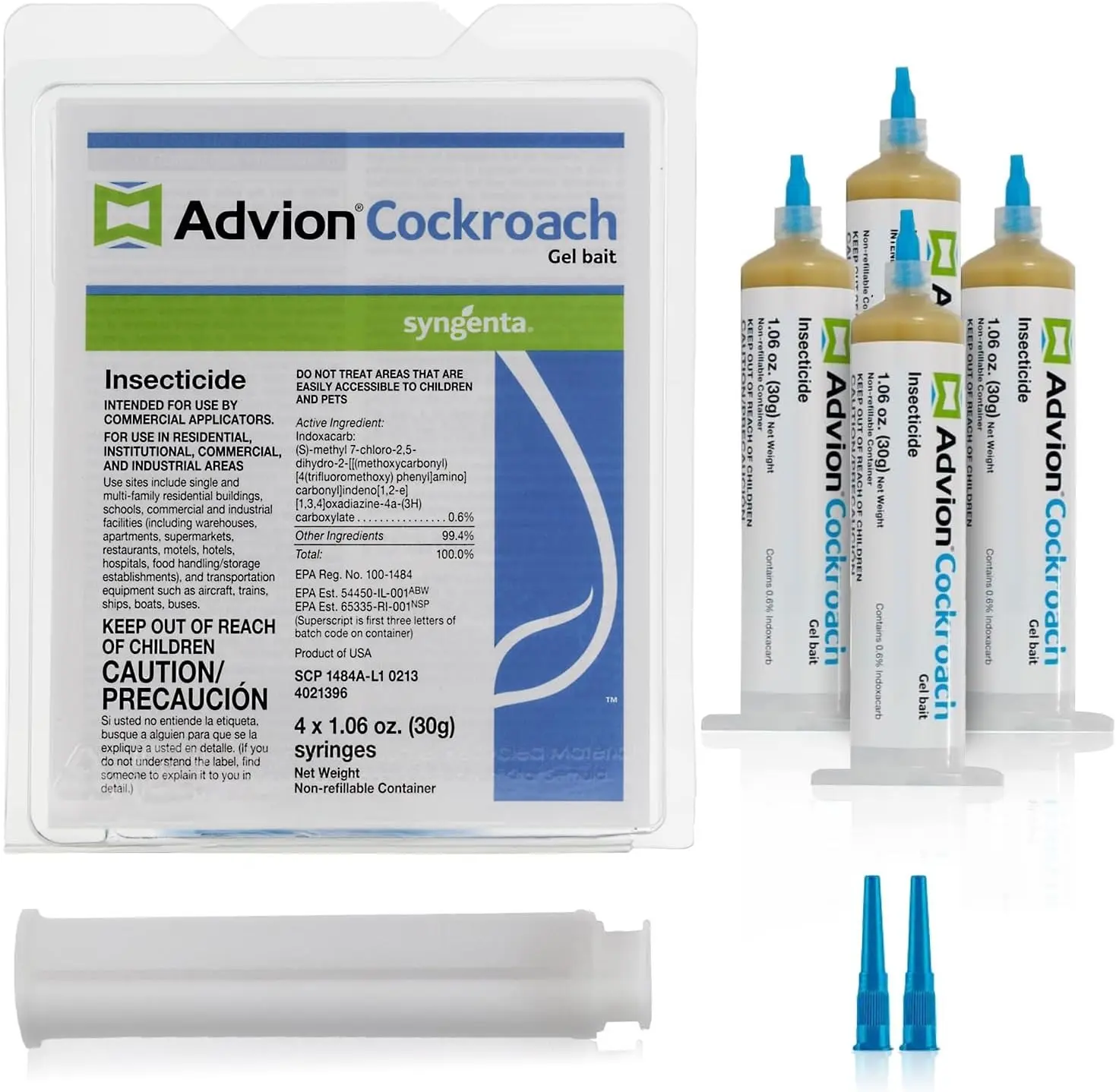 Advion cockroach bait gel - 4 tubes x 30 grams with 1 syringe and 2 tips for insect control, indoor and outdoor use