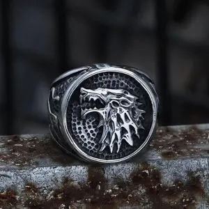 GTHIC Unisex Growling Direwolf Ring Stainless Steel Accessories for Daily Wear Jewelry