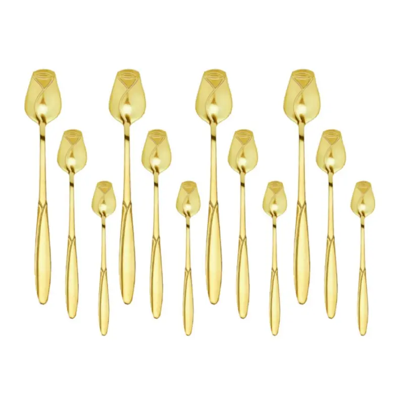 12 pcs stainless steel rose tea spoons, 3 sizes (5/6/7 inches), elegant rose design mixing spoon, ideal for tea, coffee, and desserts, suitable for family daily life, weddings, afternoon tea