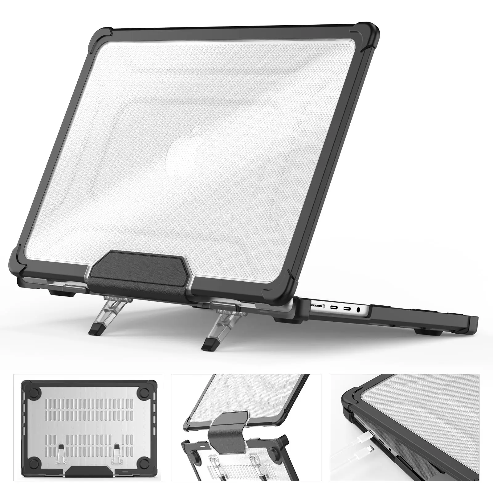 Case Compatible With Macbook Pro 14 Inch 2024 2023 2022 2021  Anti-scratching Protective Hard Cover Foldable Stand M4 M3 M2 M1 (a3401 A3185 A3112 A2918 A2992 A2779 A2442) - Black
