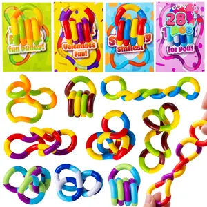 JOYIN 28 Pcs Valentine’s Day Twist & Spin Fidget Chains with Cards, Multicolored Fidget Toys for Stress Relief & Sensory Play, Valentines Kids Gifts with Cards Classroom Prize Party Favors easter gifts for kids