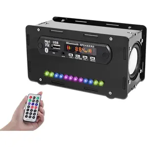 DIY Bluetooth-Compatible Speaker Kit, DIY FM Radio Soldering Practice Kit USB Home Sound Amplifier Remote Control Soldering Project with Digital Display & LED Lights for Indoor/Outdoor Use