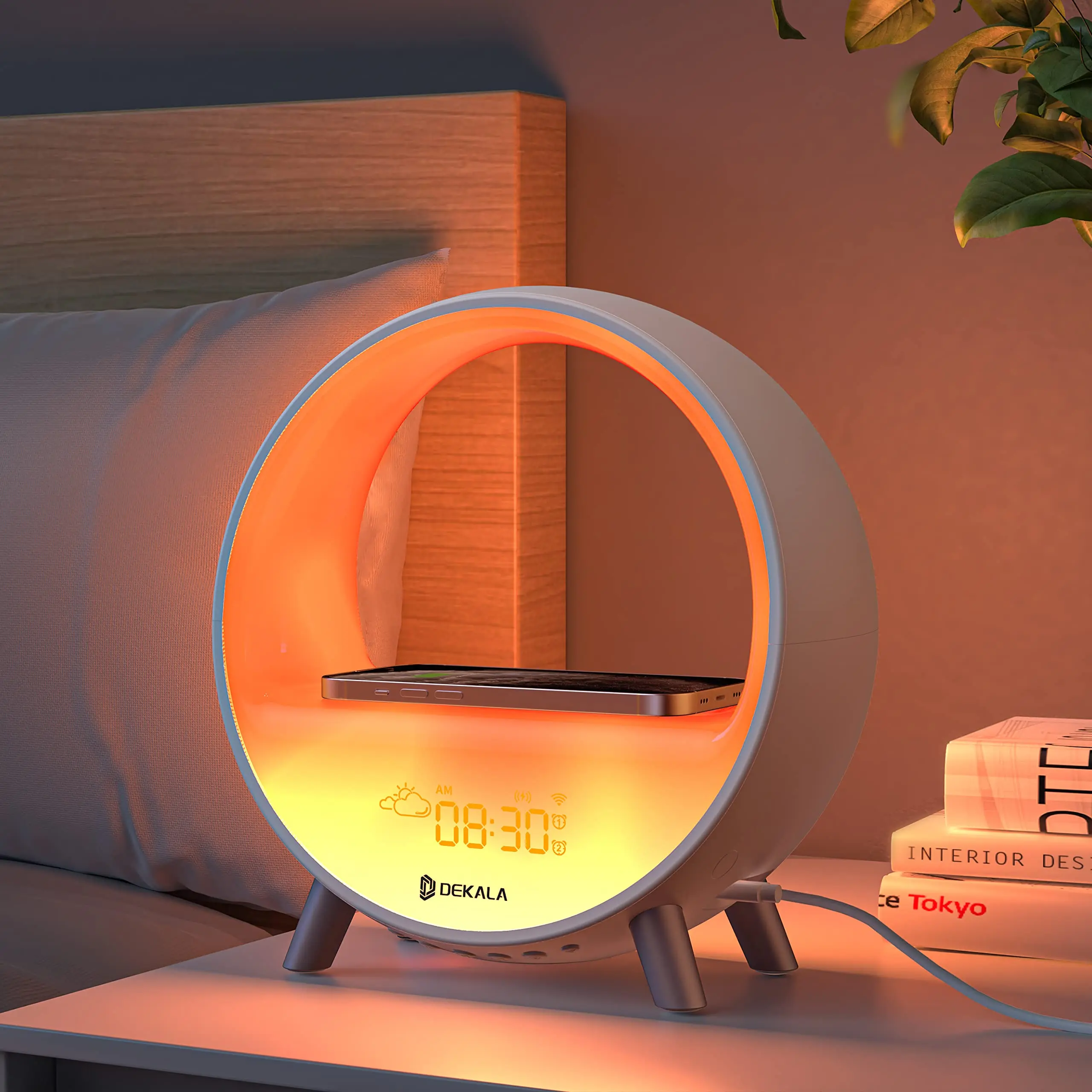 Dekala Arches Sunrise Alarm Clock with 15W Fast Wireless Charging, White Noise Sound Machine, Smart Ambient Lamp Smart App 2.4G WiFi sunrise alarm